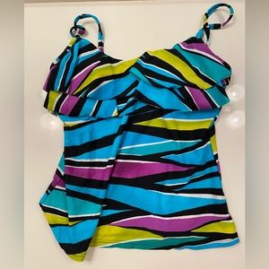 Ruffle Multicolored Swim Top with Pads
